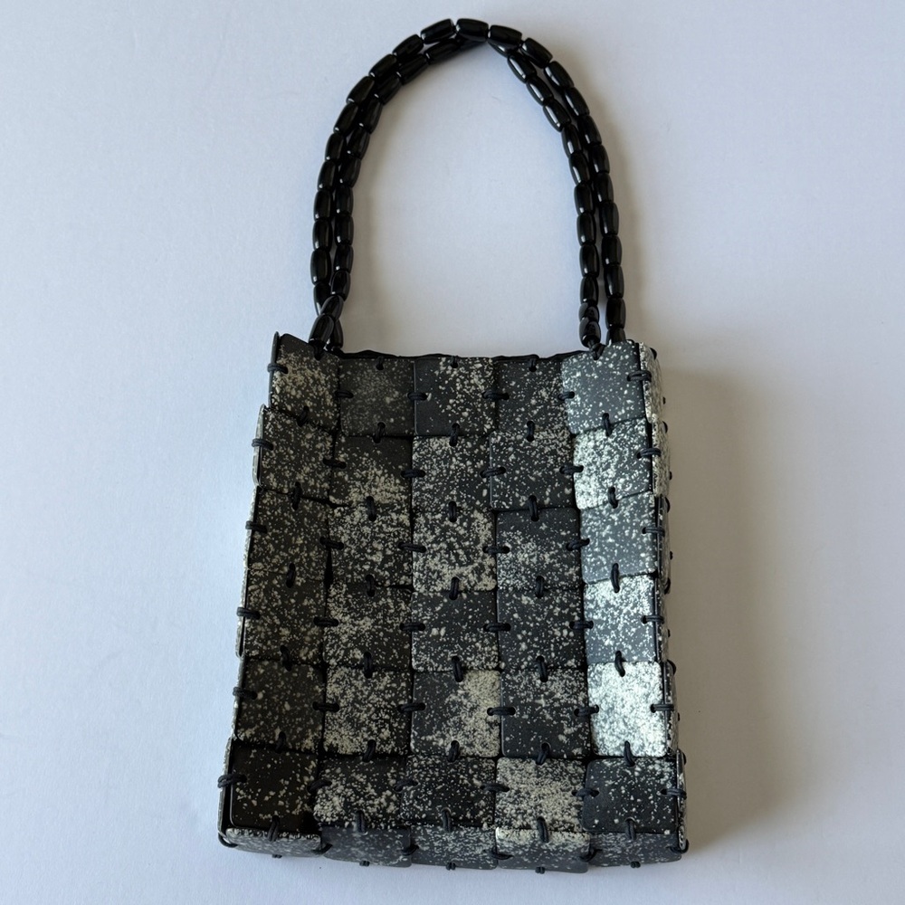 Chic Woven Black & Metallic Speckled Handbag – Statement Shoulder Bag - Picture 5 of 12
